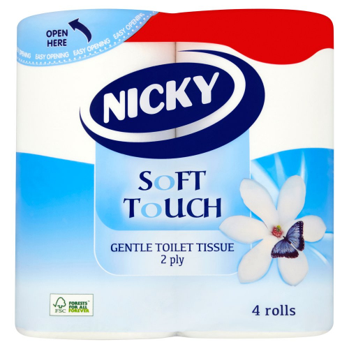 Nicky Soft Touch Gentle Toilet Tissue  2Ply 4 Rolls P/M